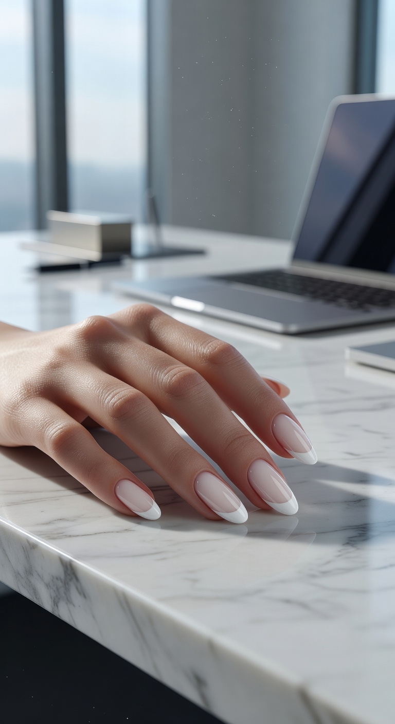 minimalist white tip nails