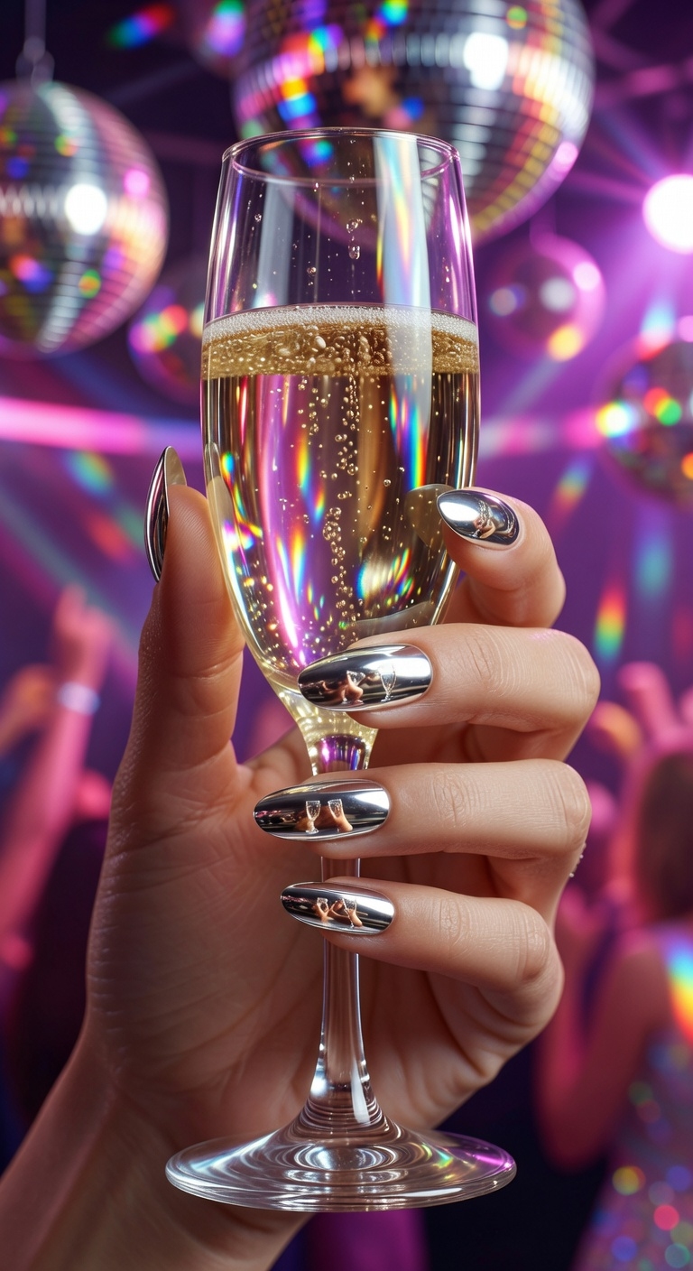 mirror like silver nails