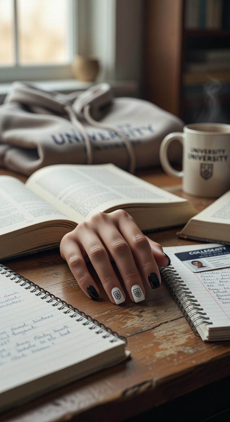 monochrome school spirit nails