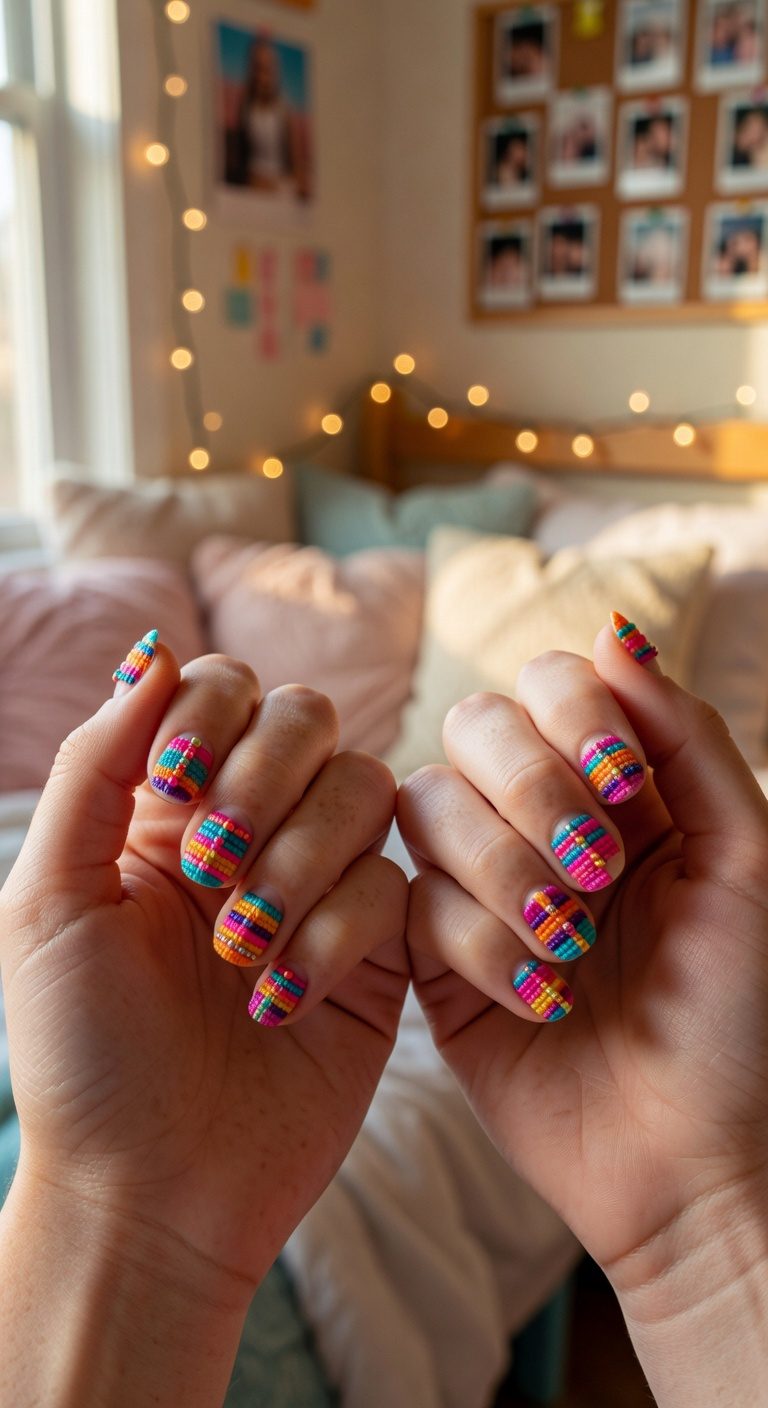 nostalgic friendship bracelet nails