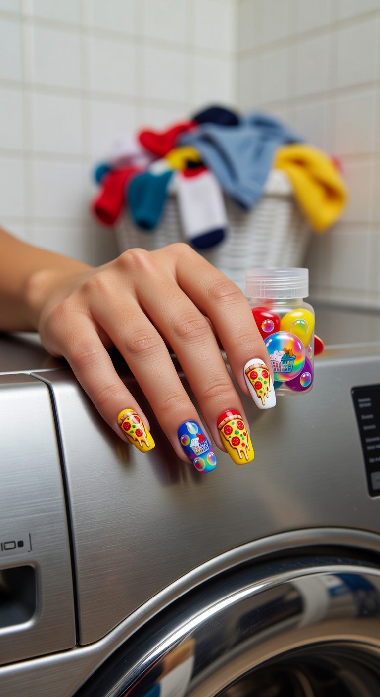 pizza inspired laundry nails