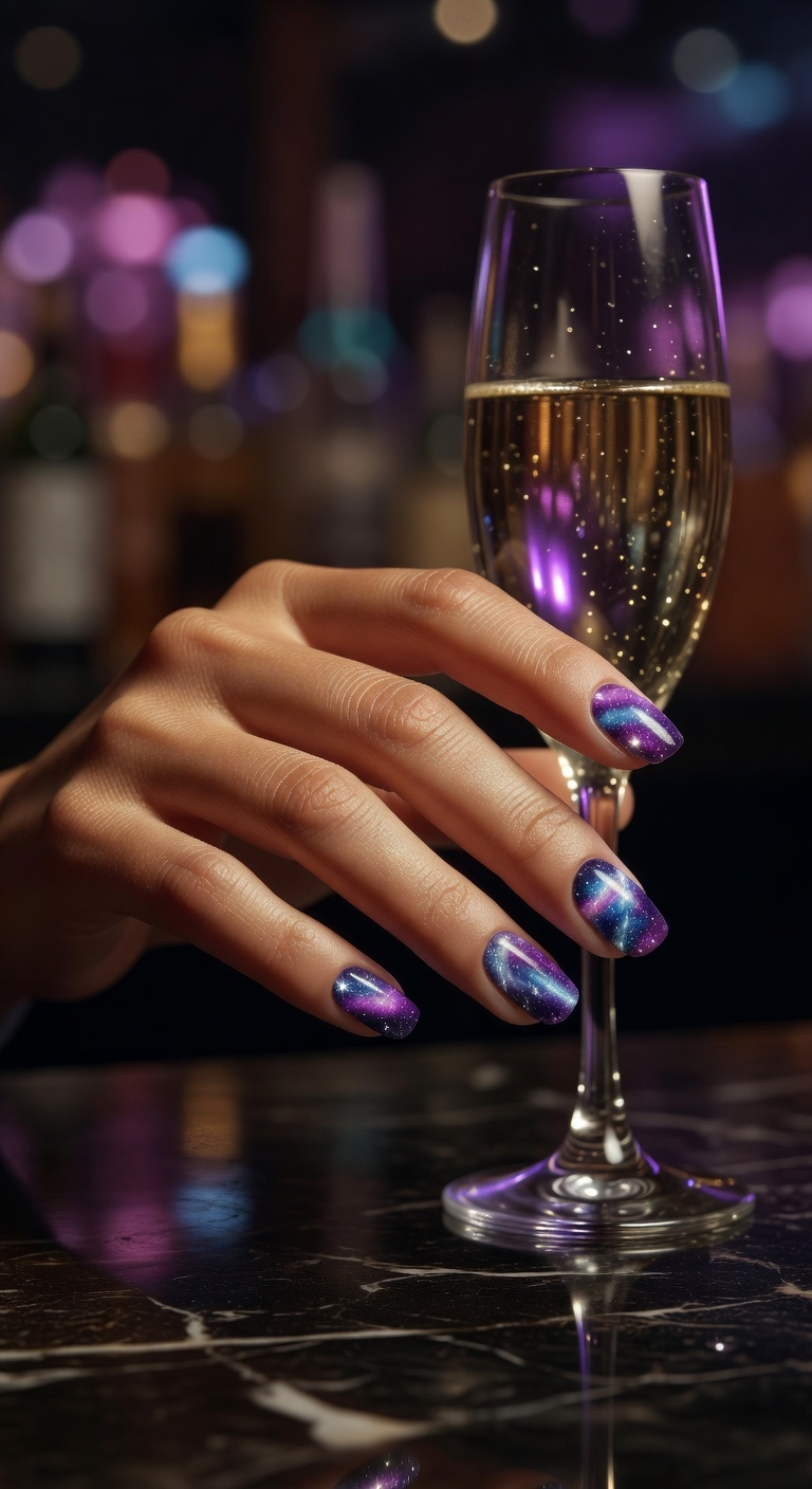 purple galaxy nail art