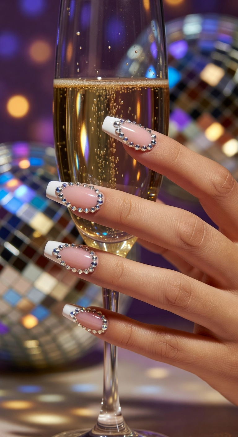 rhinestone embellished french tips