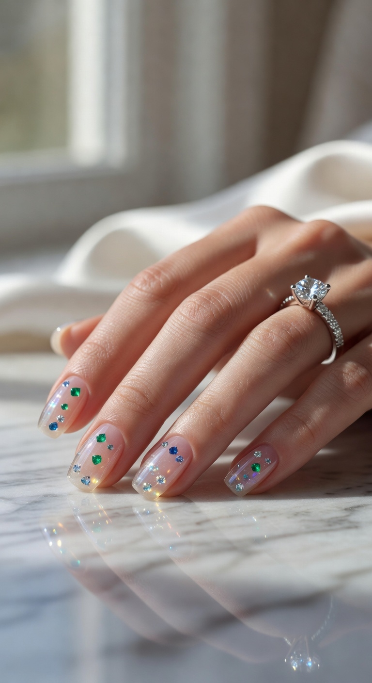 transparent gemstone nail art