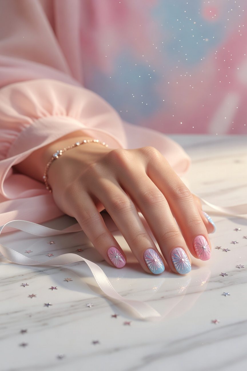 celestial gender reveal manicure