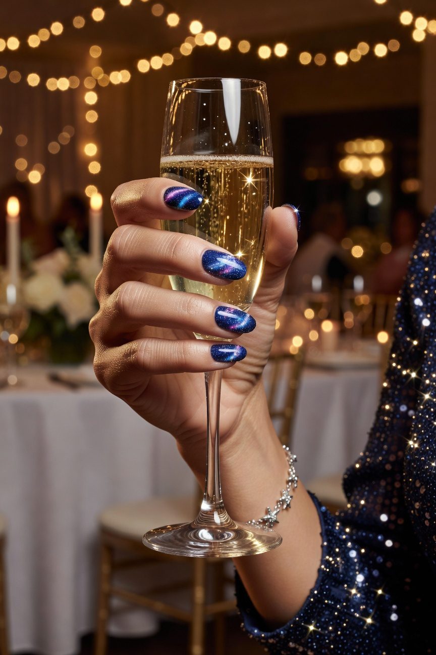 cosmic indigo nail design