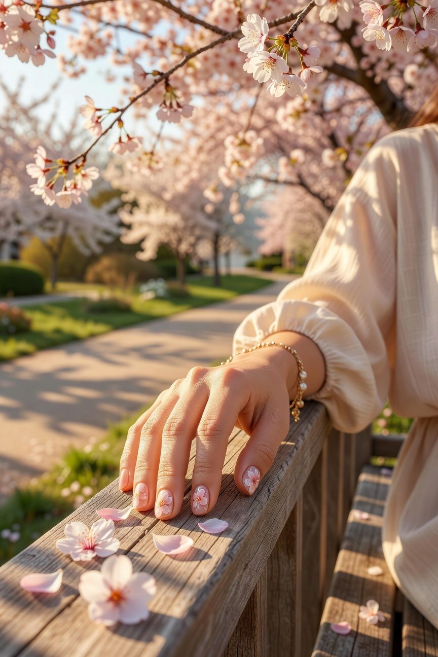 delicate peach blossom nails