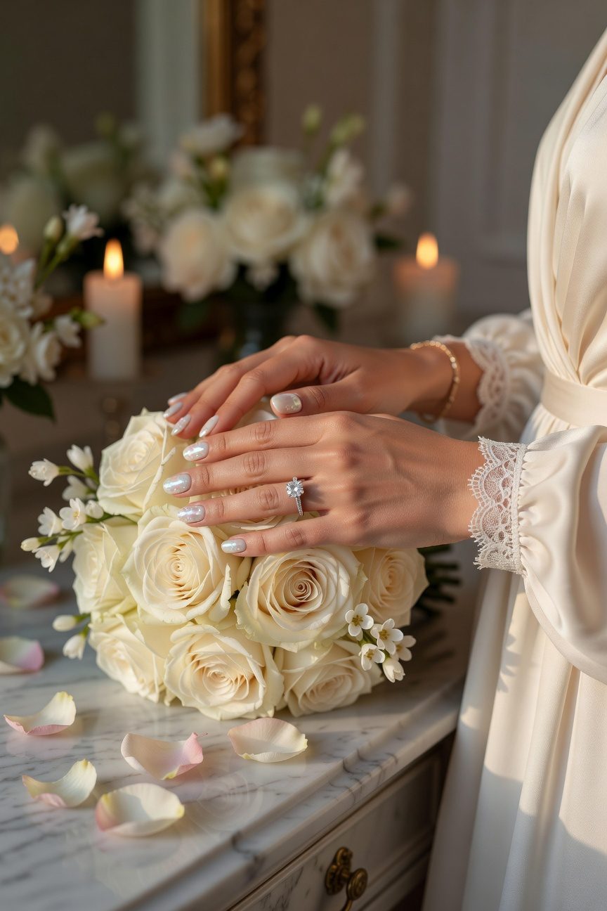 elegant pearl bridal manicure