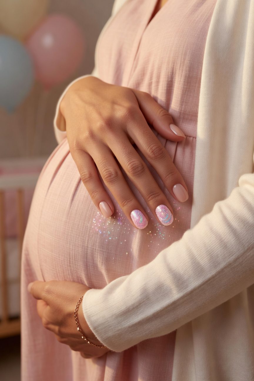 glitter gender reveal accent nails