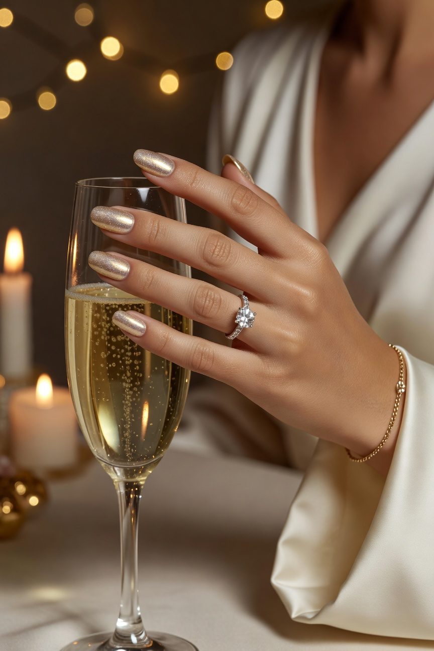 luminous champagne shimmer manicure