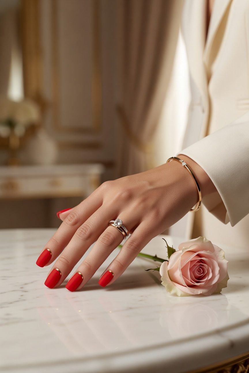 matte red gold accents