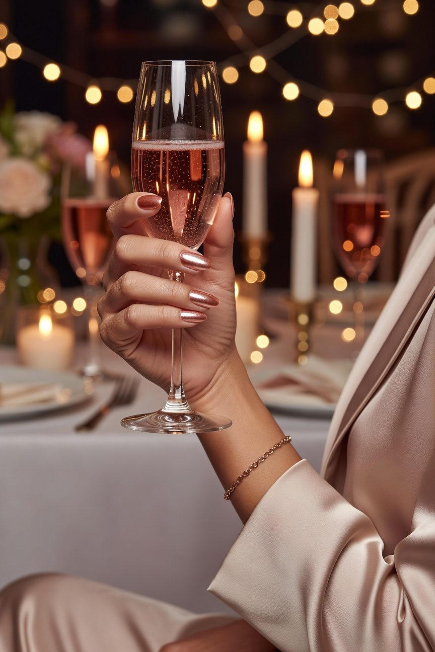 metallic rose gold manicure