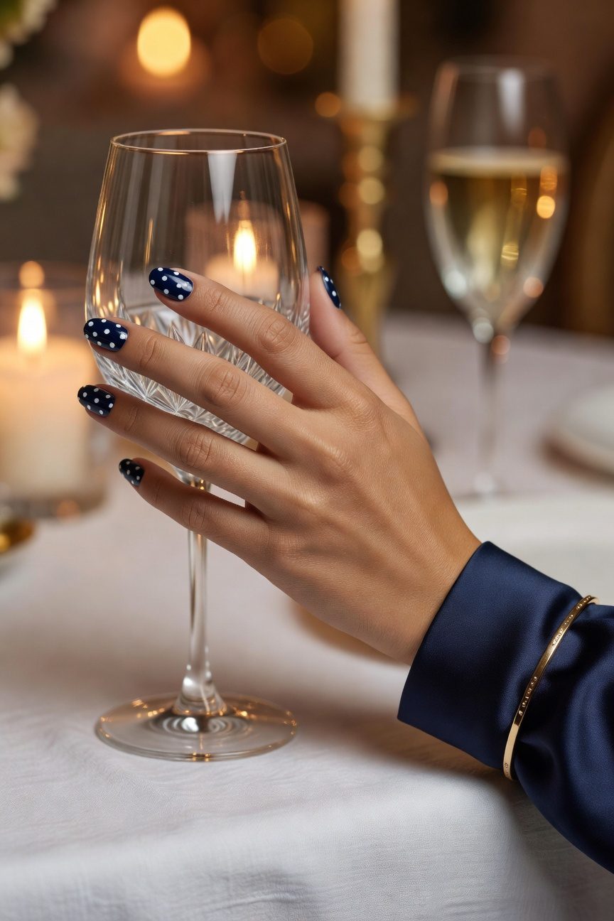 midnight navy polka dots