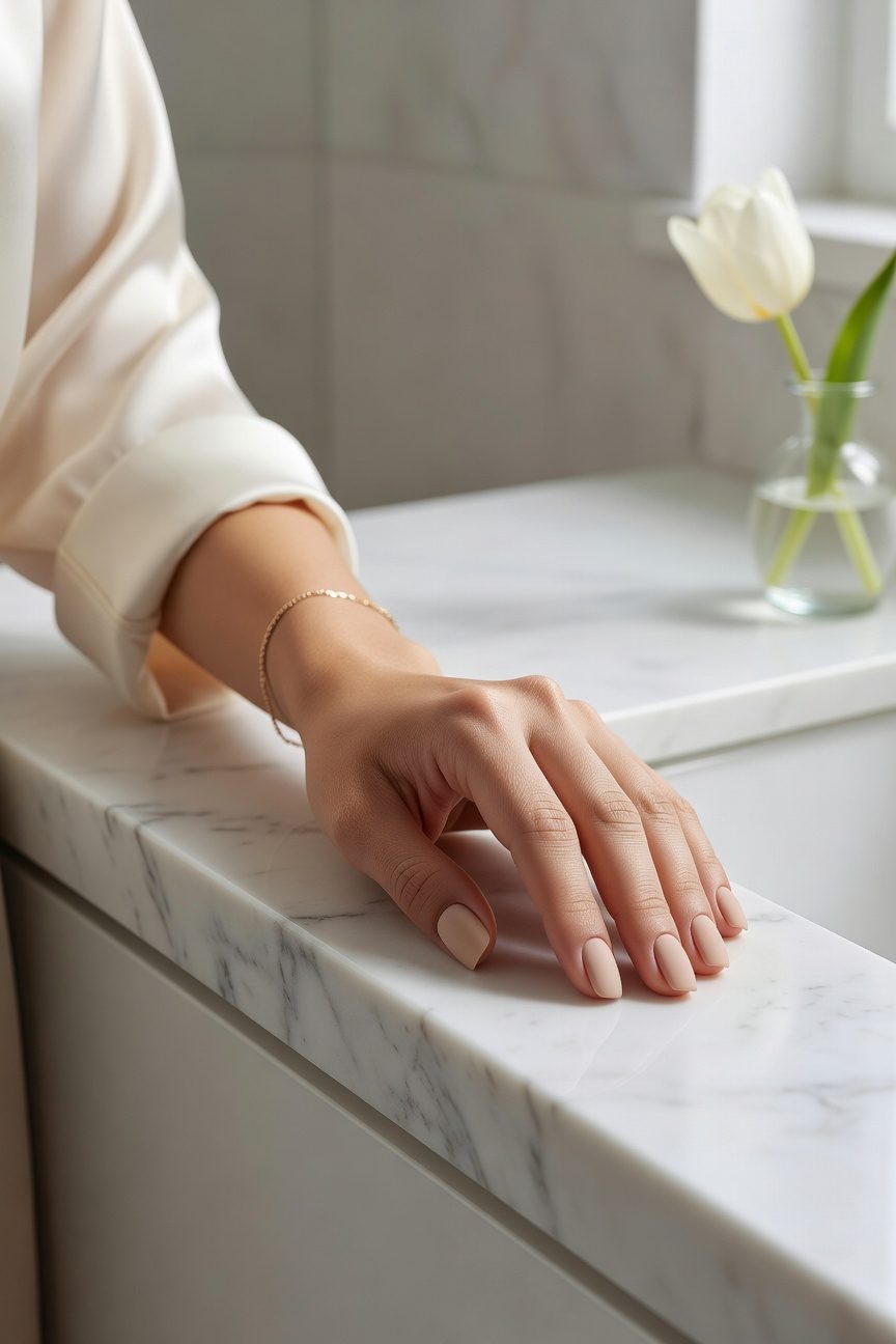 minimalist nude matte manicure