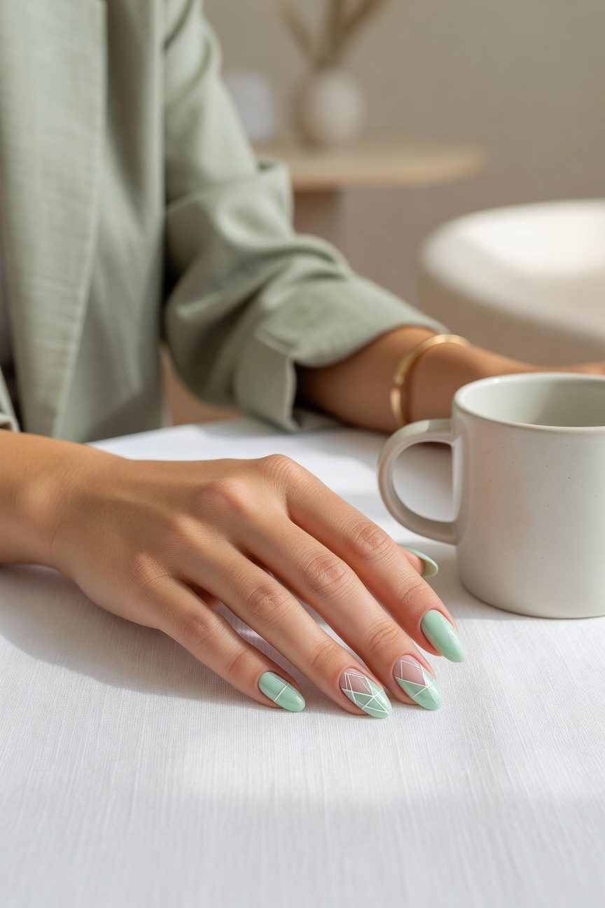 mint geometric elegance manicure
