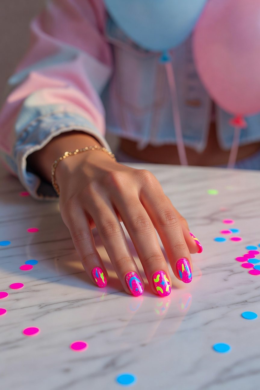 neon glitter gender reveal nails