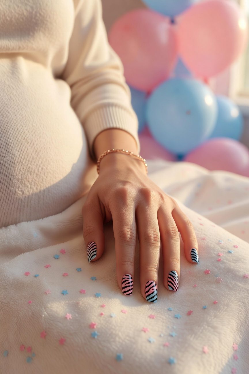 pastel zebra stripe manicure