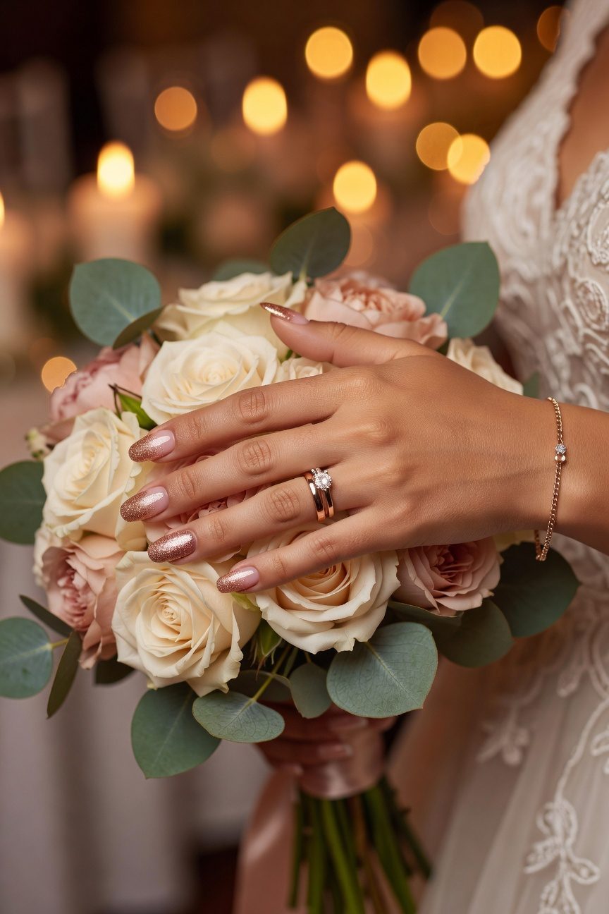 rose gold glitter nails