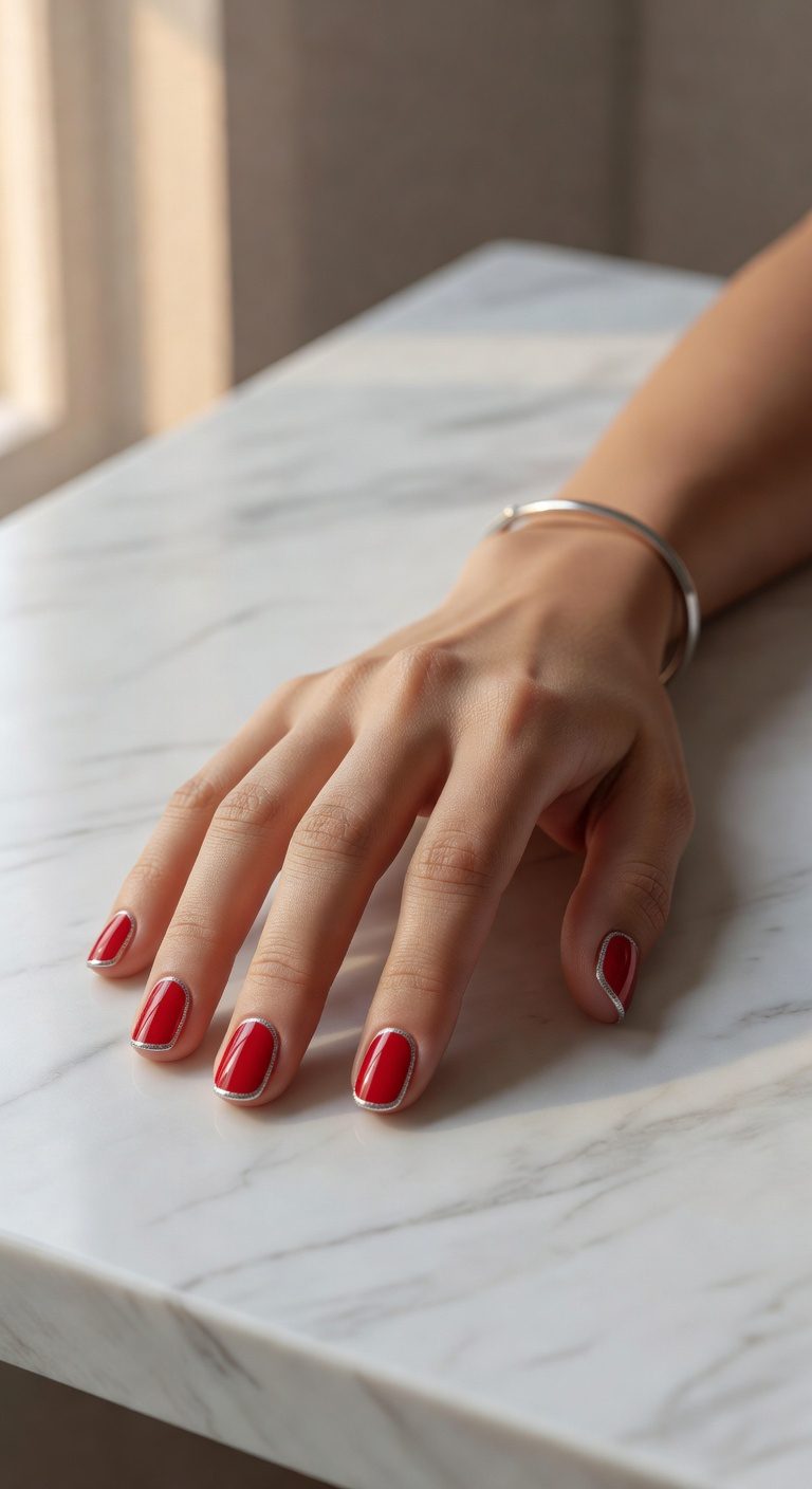 bold scarlet with silver accents