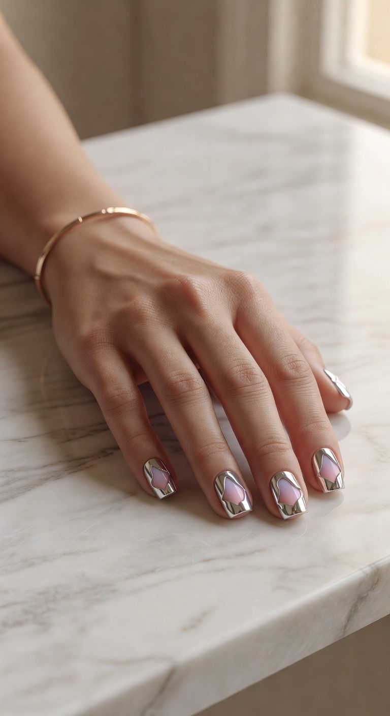chrome geometric nail design