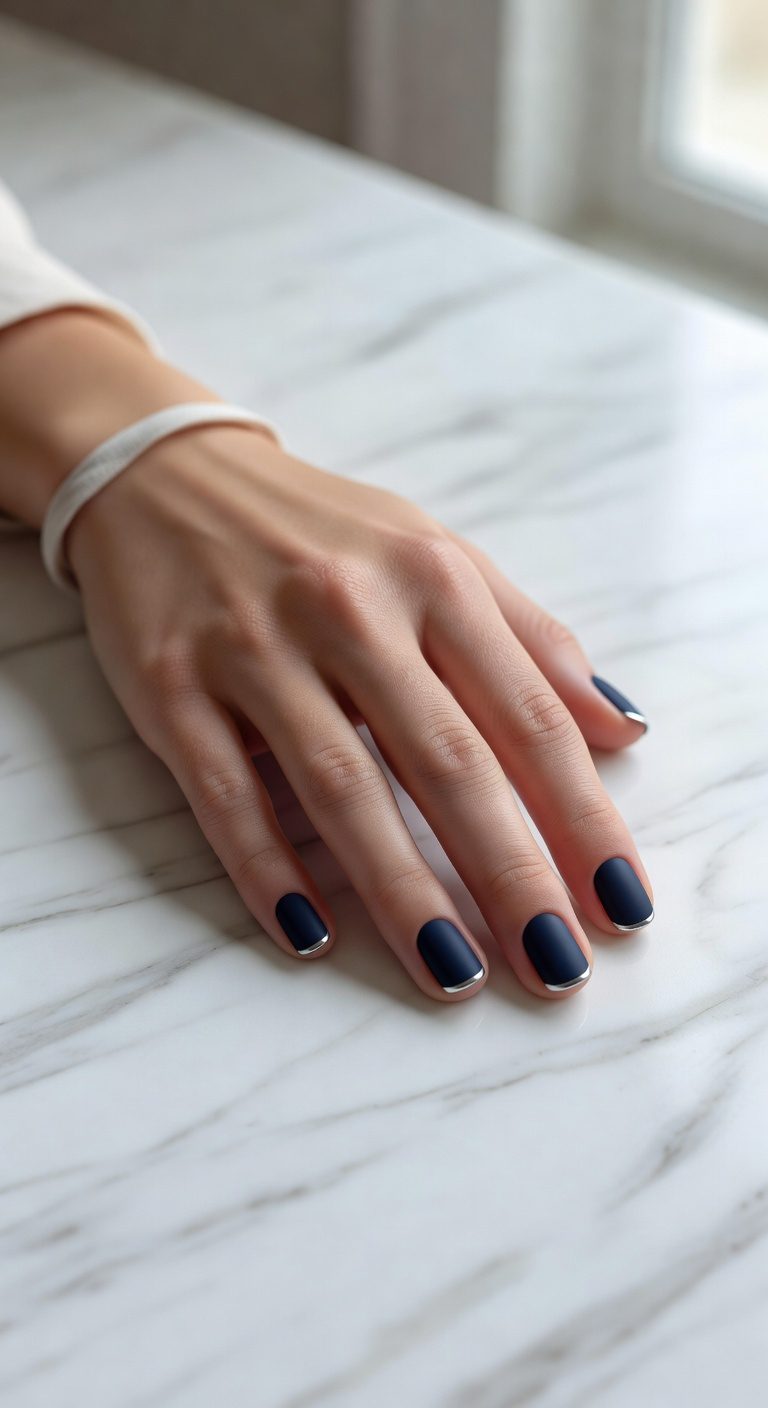 deep navy silver accented manicure