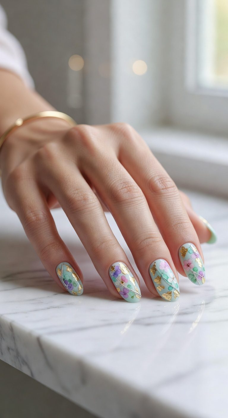 delicate watercolor collage nails