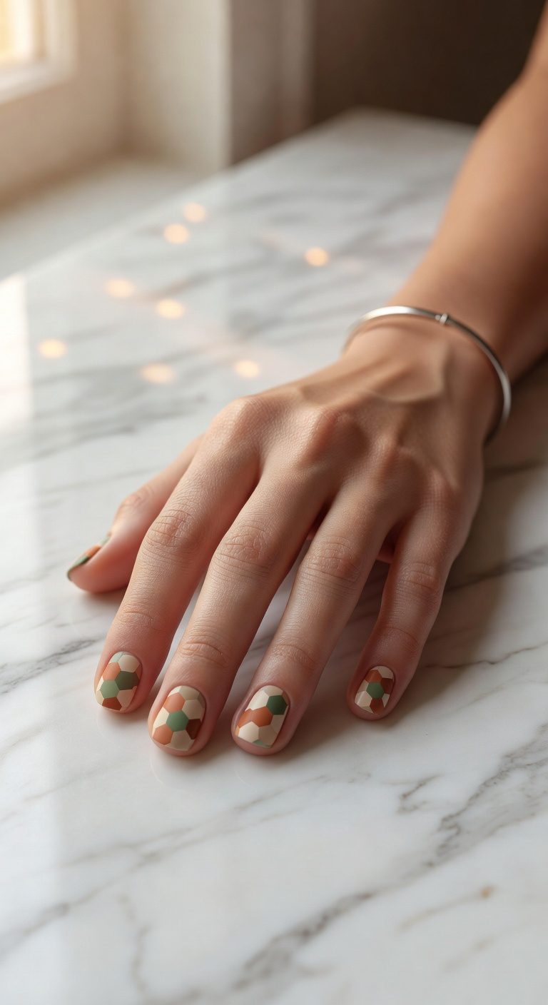earthy geometric nail design