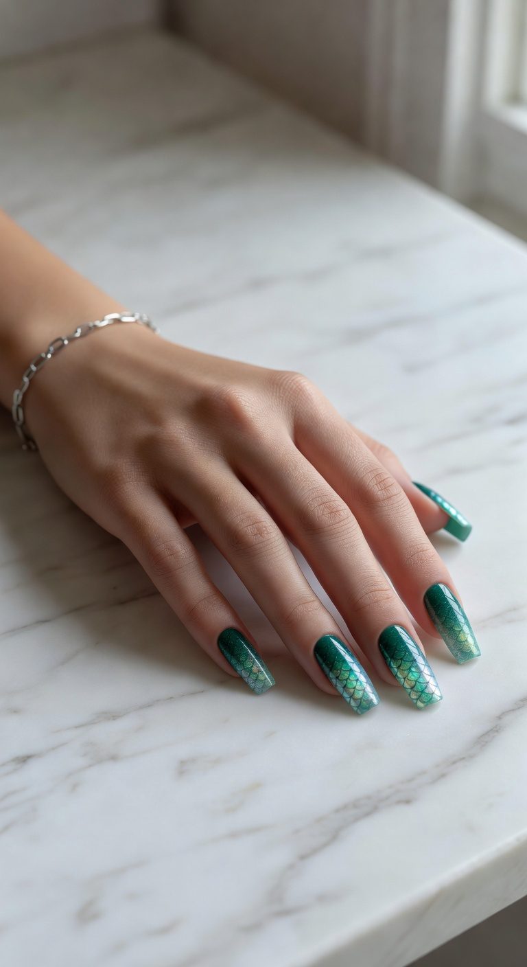 frog inspired gradient coffin nails