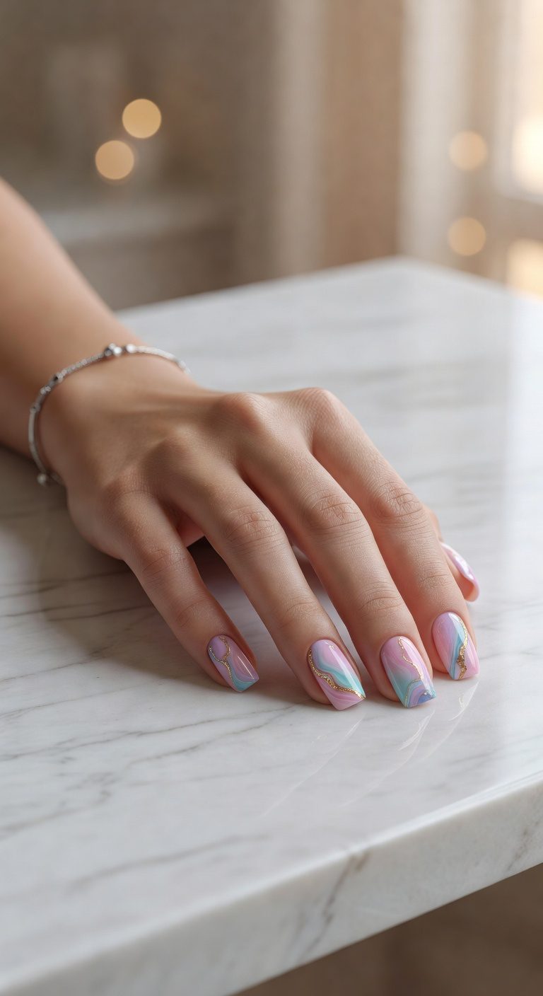gradient pastel glossy nails