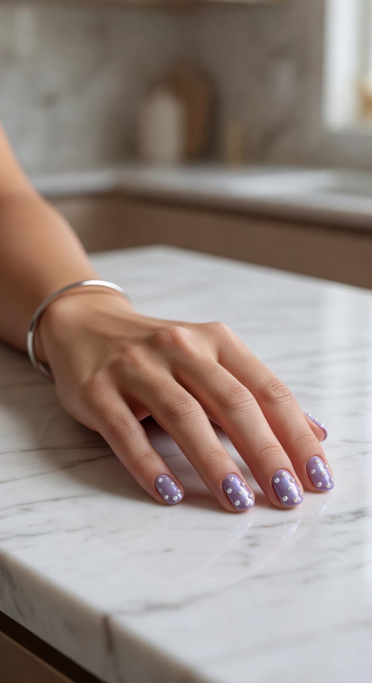 lavender satin with pearls