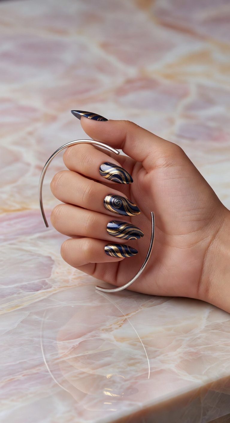 metallic foil swirl nail art