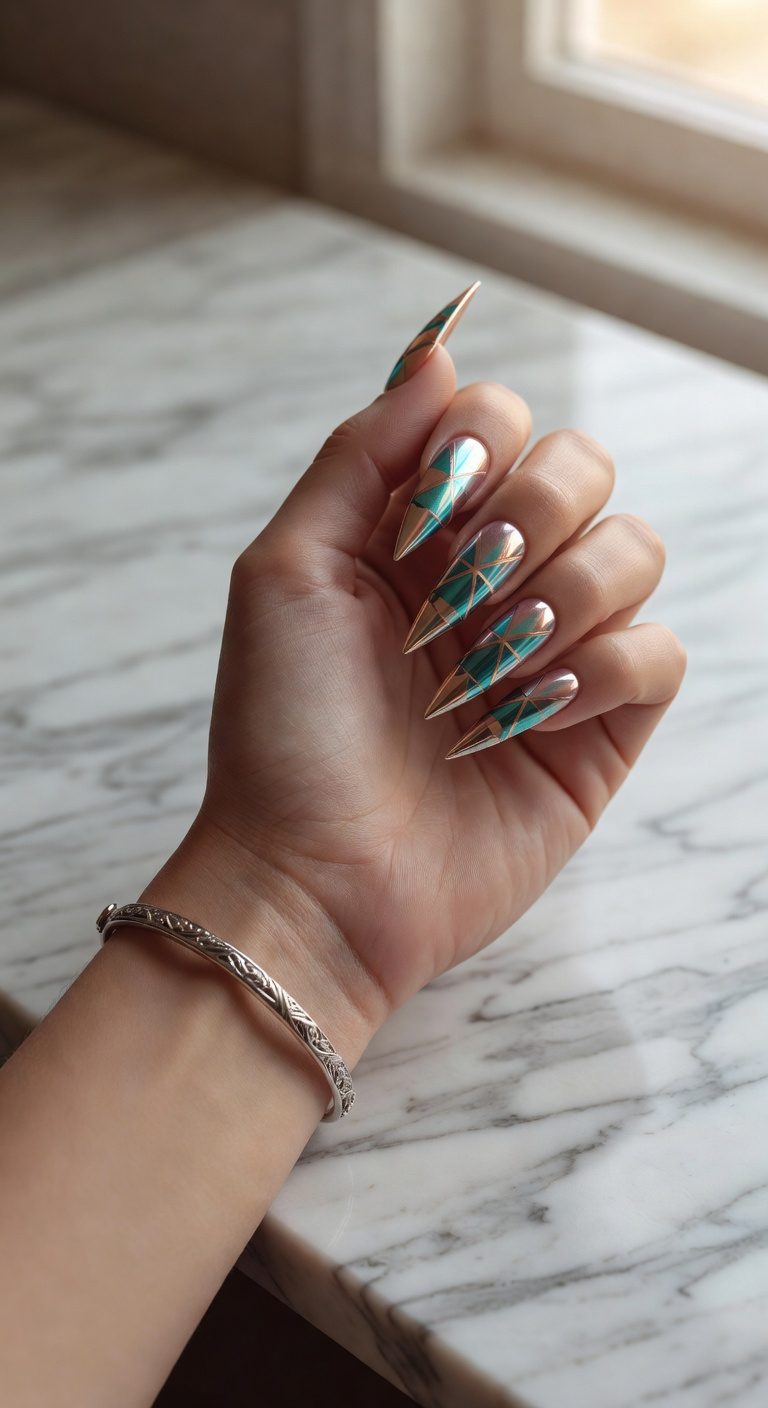 metallic geometric nail design
