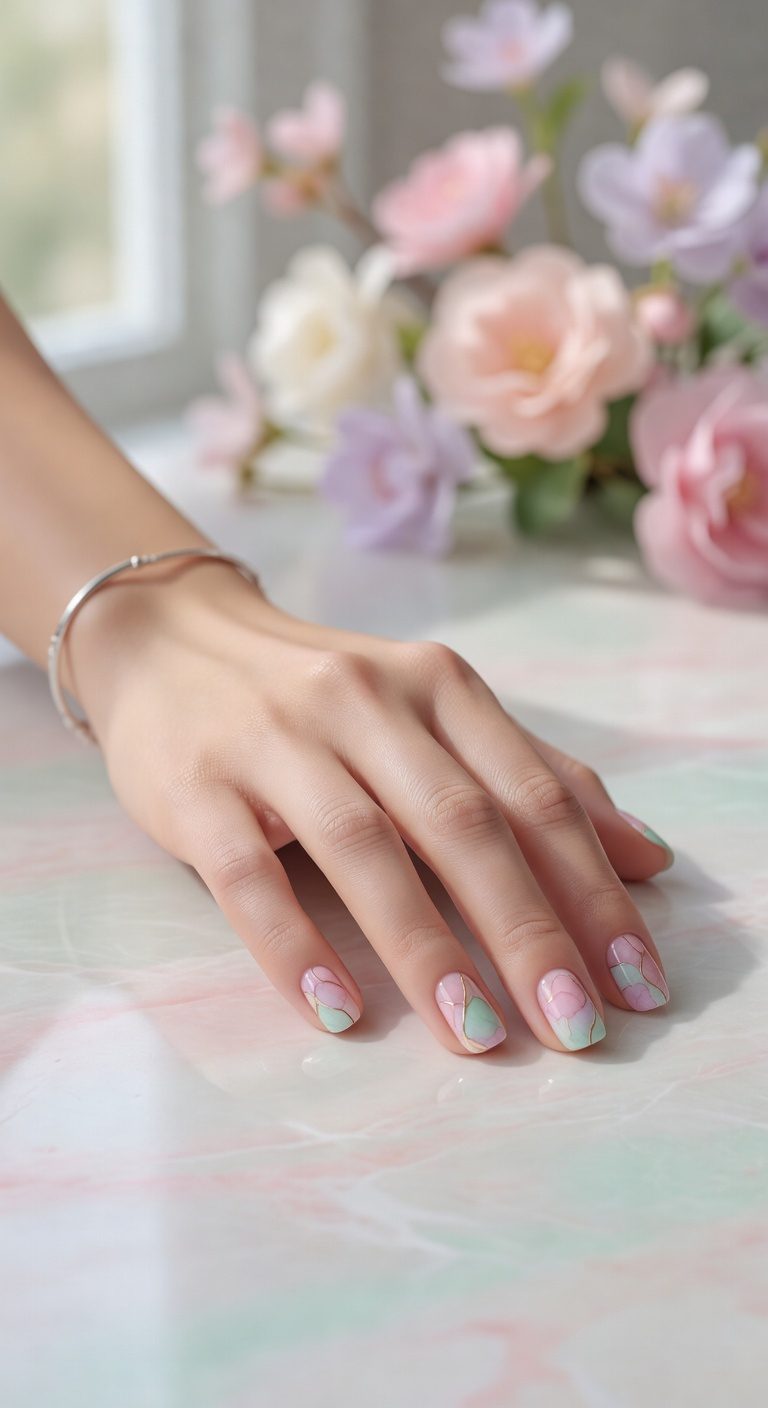 pastel watercolor with gold accents