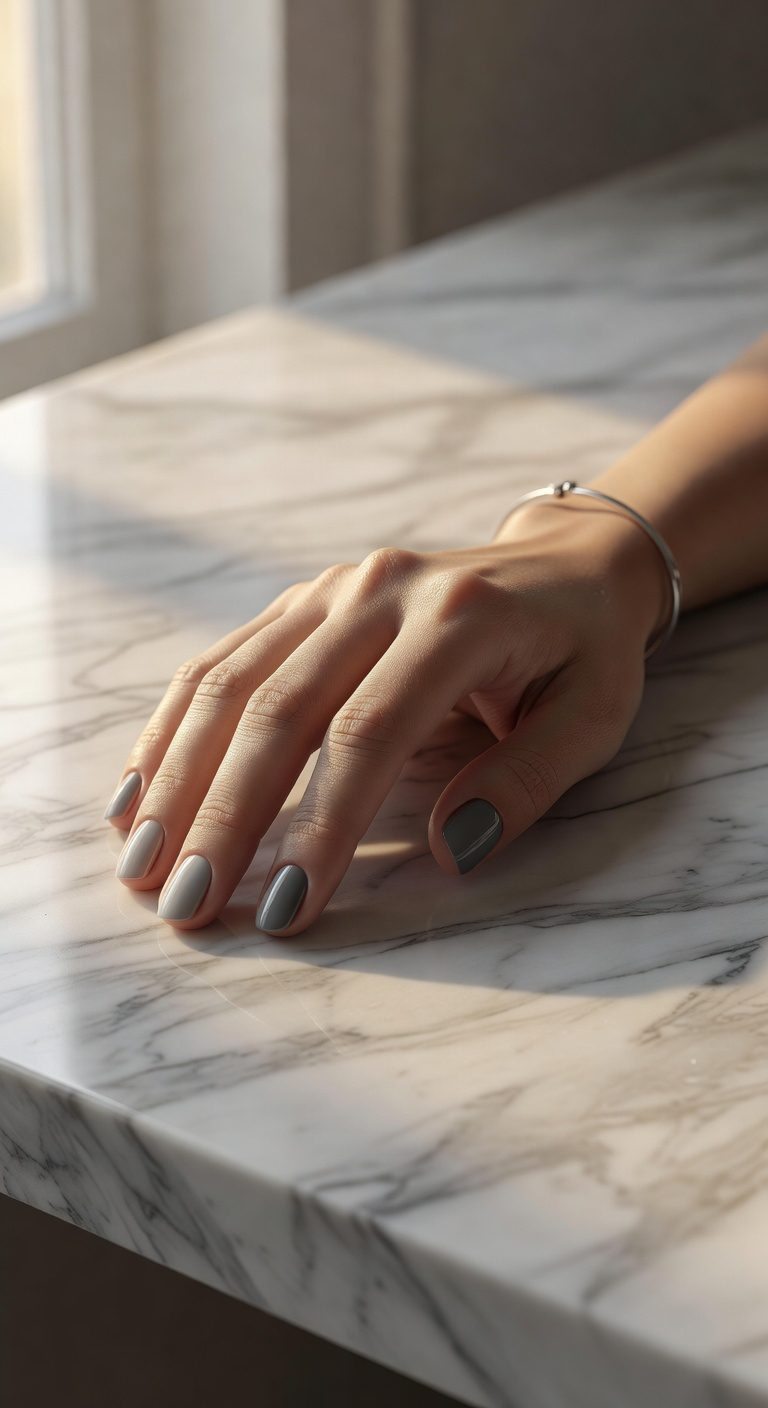 sleek grey gradient nails