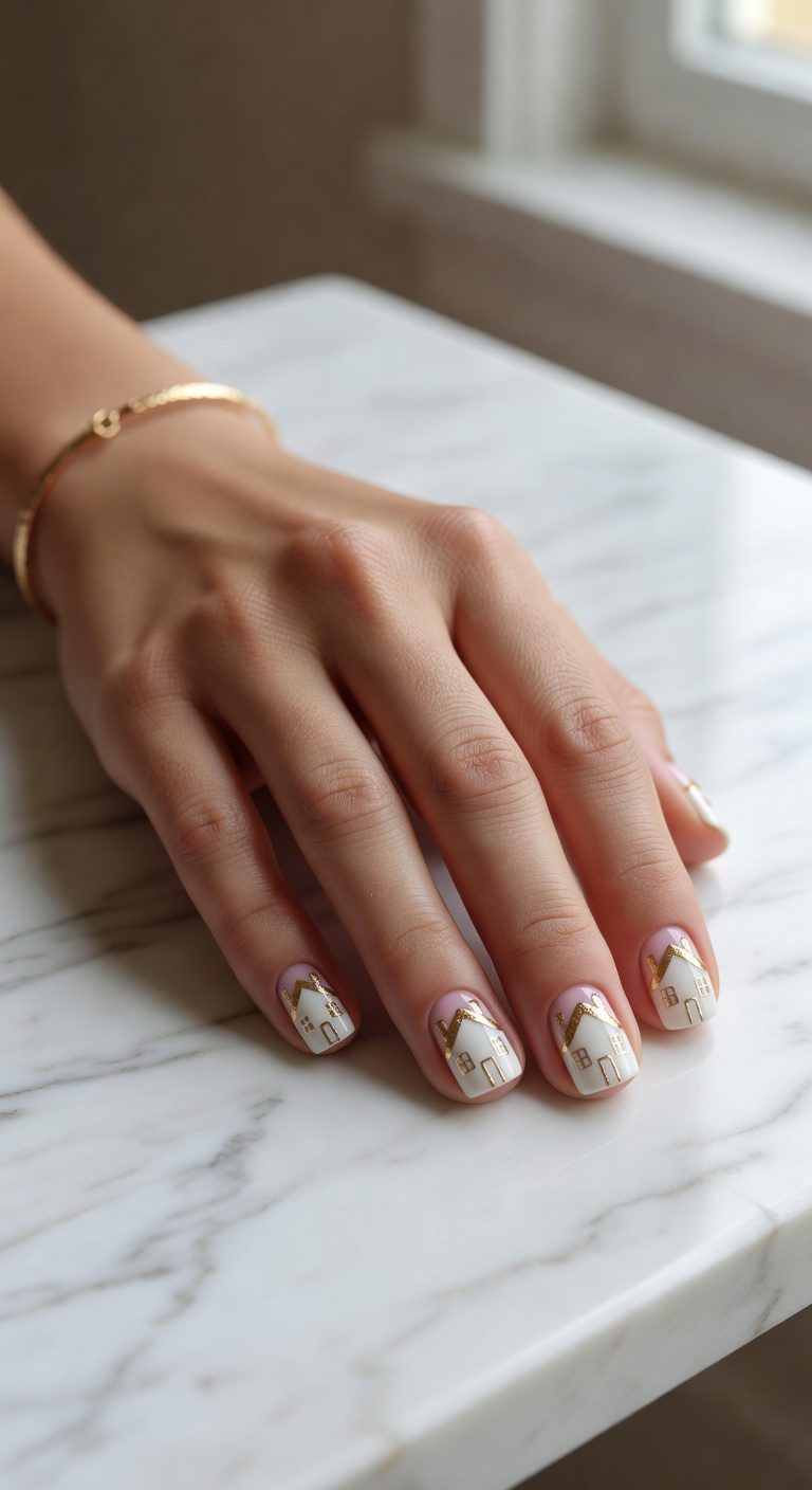tiny house stenciled gold detailing