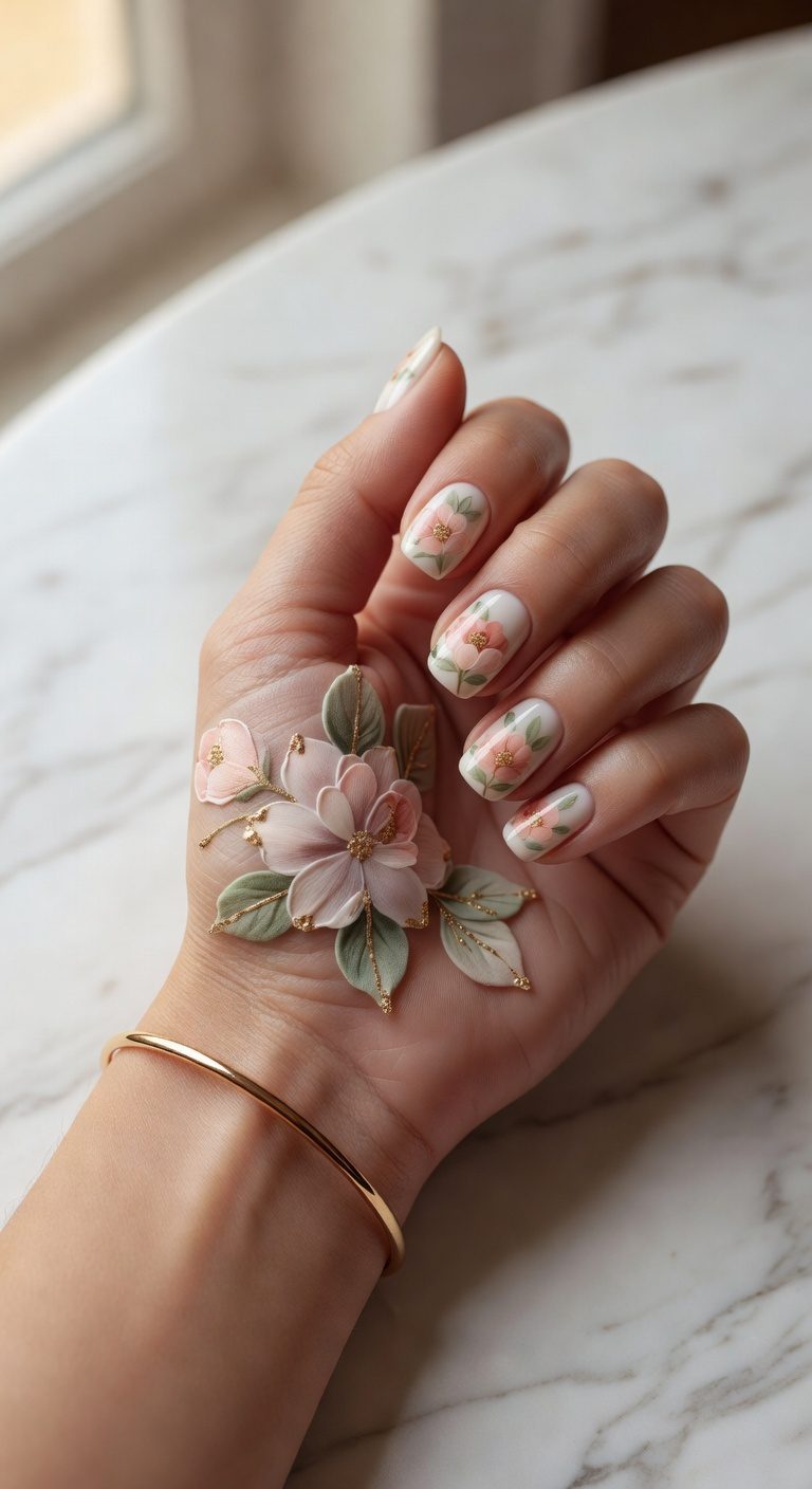 vintage floral nail art