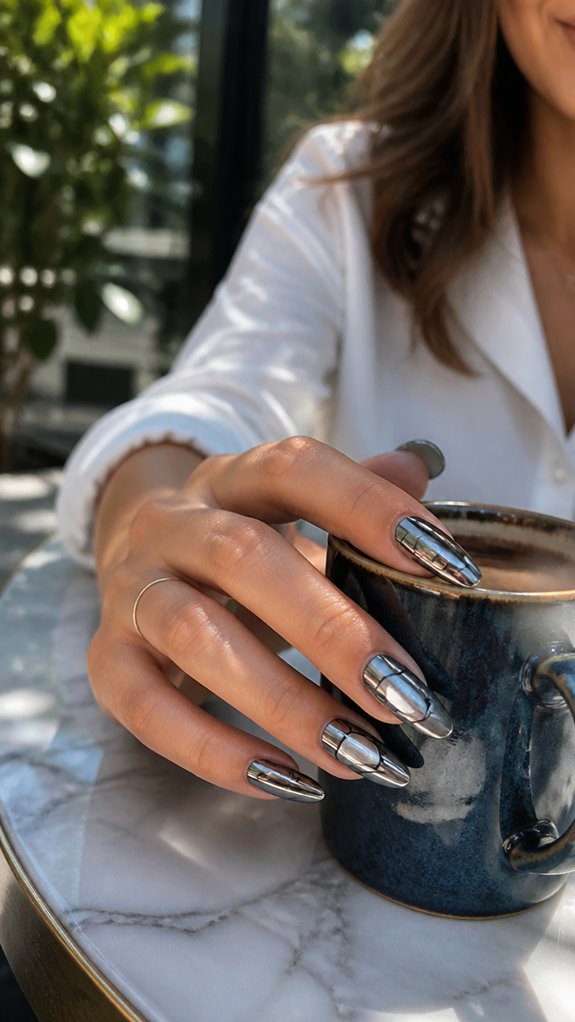 geometric chrome nail art